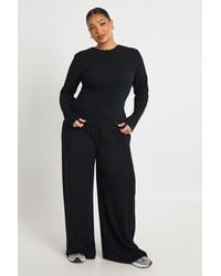 Boohoo - Plus Rib Button Through Long Sleeve Top & Trouser Co Ord - Lyst