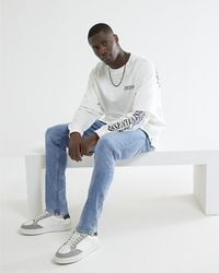 River Island - Skinny Jeans Fit Button Denim Cotton - Lyst