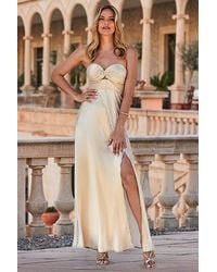 Sosandar - Petite Champagne Metallic Plisse Twist Front Maxi Dress - Lyst