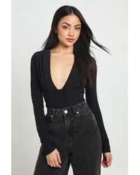 Boohoo - Deep Plunge Long Sleeve Top - Lyst