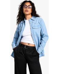 Boohoo - Chambray Denim Long Sleeve Shirt - Lyst