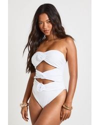 Boohoo - Flower Trim Cut Out Bandeau Swimsuit - Lyst