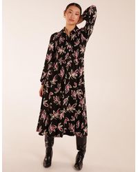 Blue Vanilla - Shirred Bust Long Sleeve Midi Shirt Dress - Lyst