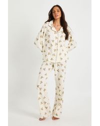 Boohoo - Tall Bear Print Muslin Long Sleeve Shirt & Trouser Pyjama Set - Lyst