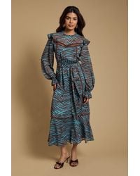 Oasis - Petite Printed Dobby Chiffon Belted Waist Midi Dress - Lyst