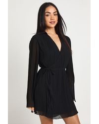 Boohoo - Plisse Wrap Front Shirt Dress - Lyst