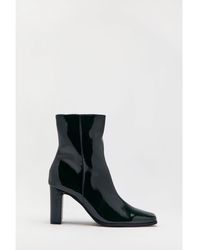 Warehouse - Sqaure Toe Patent Block Heel Ankle Boot - Lyst