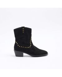 River Island - Ankle Boots Brown Studded Western Suedette - Lyst