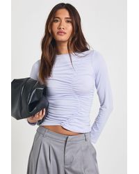 Boohoo - Asymmetric Ruched Detail Long Sleeve Top - Lyst