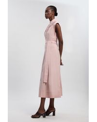 Karen Millen - Cotton Pleated Tie Waist Woven Midi Dress - Lyst