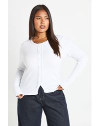 Boohoo - Plus Rib Lace Trim Detail Button Through Long Sleeve Top - Lyst