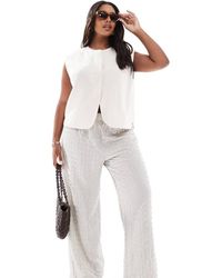 ONLY - Seersucker Wide Leg Trousers - Lyst