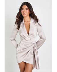 Boohoo - Tailored Wrap Front Structured Blazer Dress - Lyst