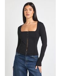 Boohoo - Cotton Touch Hook And Eye Long Sleeve Corset Top - Lyst