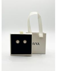 SVNX - Pearl Button Stud Earrings With Diamantes - Lyst