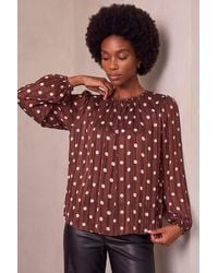 Roman - Polka Dot Satin Pleated Top - Lyst