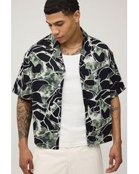 BoohooMAN - Oversized Boxy Abstract Leaf Print Bermuda Shirt - Lyst