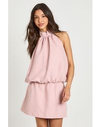 Boohoo - Textured Halterneck Blouson Mini Dress - Lyst