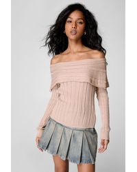 Nasty Gal - Knitted Off The Shoulder Long Sleeve Top - Lyst