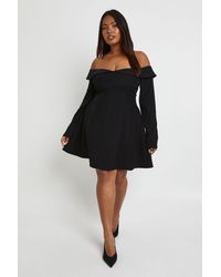 Boohoo - Plus Long Sleeve Bardot Structured Skater Dress - Lyst