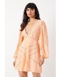 Warehouse - Premium Chiffon Embellished Plunge Neck Mini Dress - Lyst