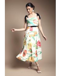 Oasis - Bow Detail Drooped Waist Midi Dress - Lyst