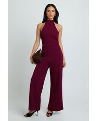 Boohoo - Jersey Crepe Tie Neck Wide Leg Jumpsuit - Lyst