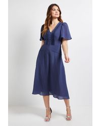 Wallis - Pintuck Detail Button Midi Dress - Lyst