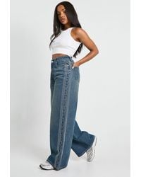Boohoo - Stitched Detail High Waist Wide Leg Jean - Lyst