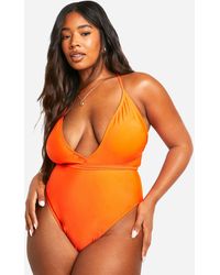 Boohoo - Plus Plunge Tie Waist Swimsuit - Lyst