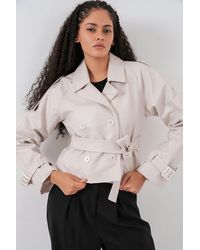Bigdart - Fitted Double Breasted Faux Leather Jacket With Bow - Lyst