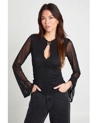 Boohoo - Mesh Gathered Front Trim Detail Long Sleeve Top - Lyst