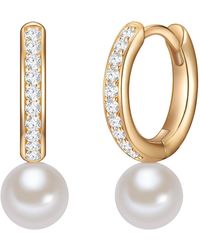 Valero Pearls - Hoop Earring Sterling Freshwater Cultured Pearl Zirconia - Lyst
