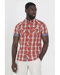 Brave Soul - Red 'goethe' Cotton Short Sleeve Check Shirt - Lyst