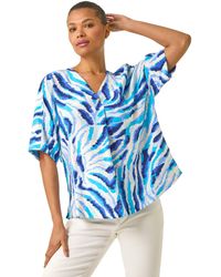 Roman - Animal Print Pleated Tunic Top - Lyst