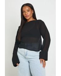 Boohoo - Plus Ruched Shoulder Asymmetric Hem Long Sleeve Top - Lyst