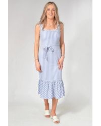 Warehouse - Striped Frill Hem Midi Dress - Lyst