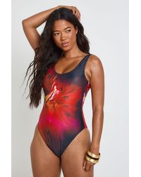 Boohoo - Abstract Floral Print Scoop Neck Swimsuit - Lyst