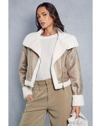 MissPap - Textured Faux Suede Borg Lined Aviator Jacket - Lyst