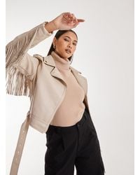 Pink Vanilla - Fringed Cropped Pu Jacket - Lyst