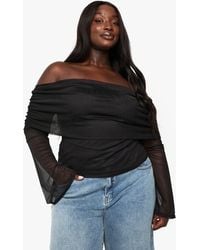 Boohoo - Plus Mesh Bardot Long Sleeve Top - Lyst