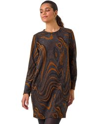 Roman - Textured Swirl Pattern Stretch Cocoon Dress - Lyst