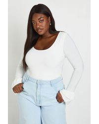 Boohoo - Plus Scoop Neck Ruffle Sleeve Top - Lyst