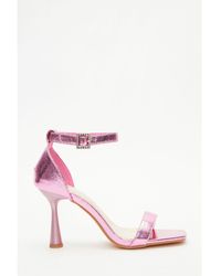Quiz - Wide Fit Pink Heeled Sandals Polyurethane/rhinestone - Lyst