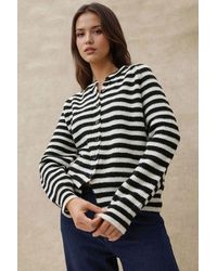 Hiccup - Striped Knitwear Soft Touch Cardigan With Crew Neck - Lyst