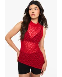 Boohoo - Lace Grown On Neck Asym Hem Top - Lyst
