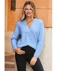 Sosandar - Powder Super Soft V Neck Longline Ribbed Jumper Leather - Lyst