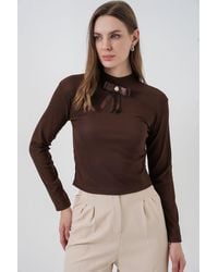 Bigdart - Fitted Long Sleeve Half Turtleneck Blouse With Ribbon Detail - Lyst
