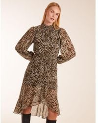 Blue Vanilla - Vanilla Leopard Print High Neck Wrap Frill Hem Midi Dress - Lyst