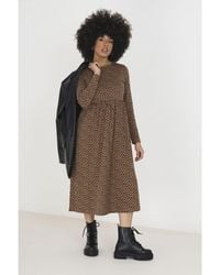 Brave Soul - Cotton 'Mandy' Animal Print Long Sleeve Midi Smock Dress - Lyst